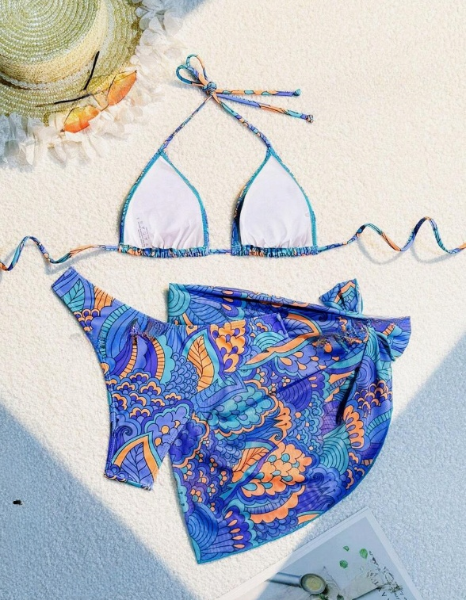 Brazil Aqua Multi Color 3 Piece Bikini Set