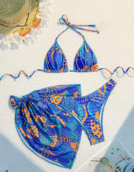 Brazil Aqua Multi Color 3 Piece Bikini Set