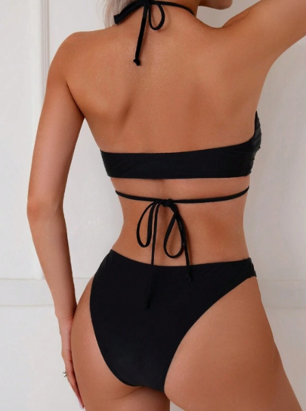 Black Sexy Hollow Out Trendy Bikini Set