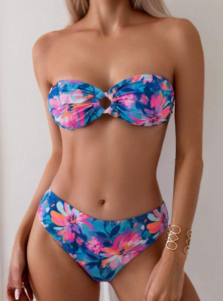 Pink Floral Bandeau Bikini