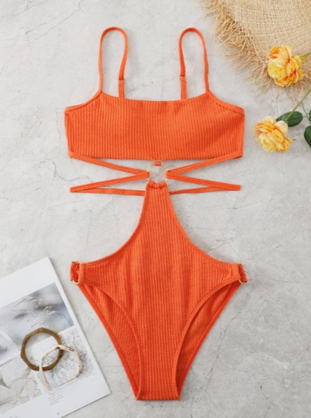 Burnt Orange One-Piece with Gold Rings