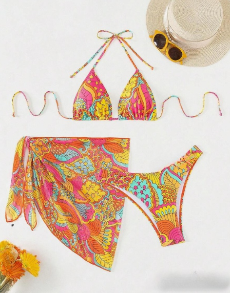 Brazil Floral Multi Color 3 Piece Bikini Set