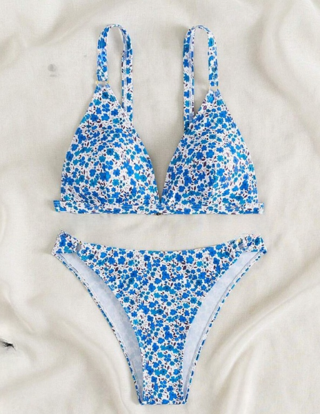 Blue and White Floral Bikini