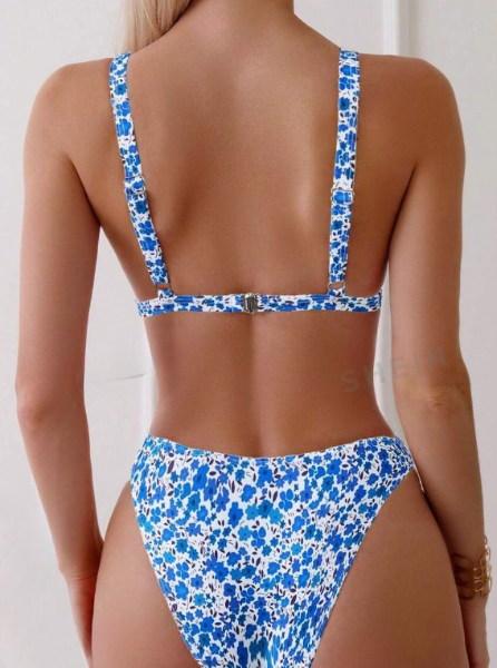 Blue and White Floral Bikini