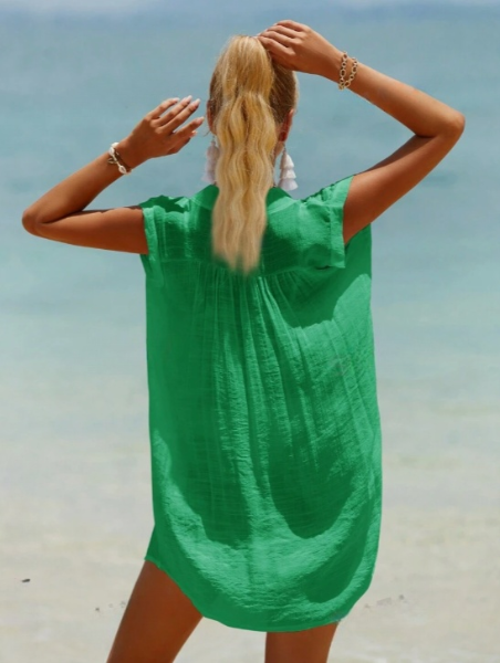 Green Sleeveless Front Button-Up Shirt