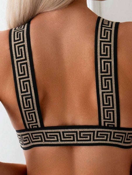 Ladies Black and Gold Geometric Bikini