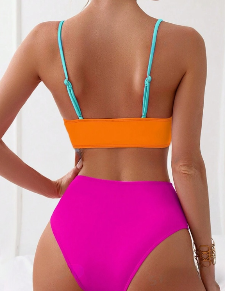 Trendy Multi-Color Block Splicing Bikini