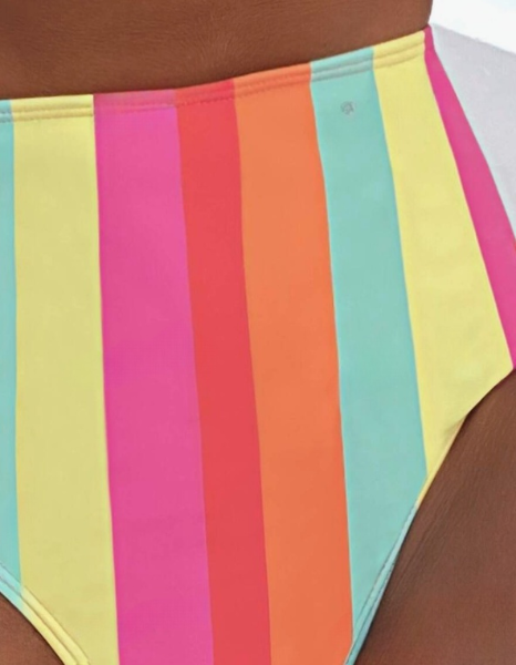 Rainbow Candy Pastel Striped Bikini Set Cami Bra and High Waisted Bottom