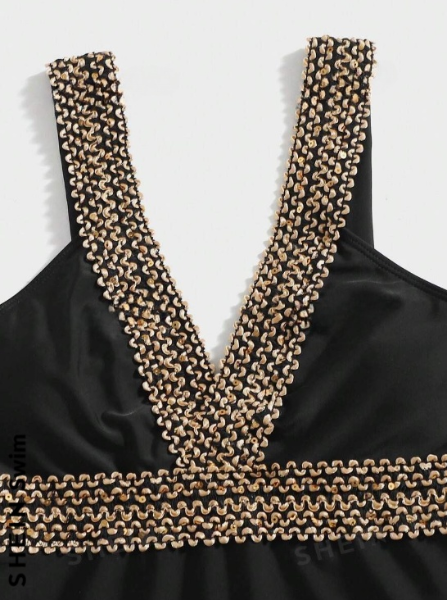 Gorgeous Black and Gold Woven One-Piece Swimsuit