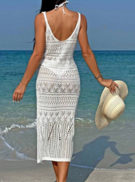 White Long Hollow Out Dress