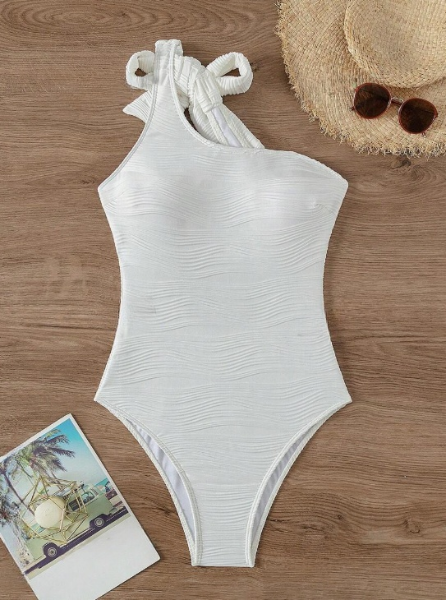 Vogue White One-Shoulder Bow Tie One-Piece