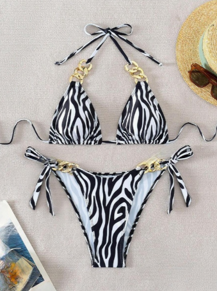 Sexy Zebra With Gold Chain Bikini